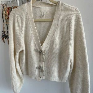 Jeweled bows cream cardigan